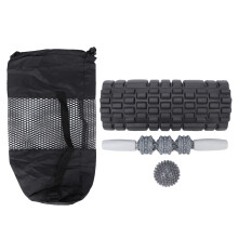 Foam Massage Roller Set Hollow Muscle Relax Portable Fitness Yoga Stick for Waist Neck BackBlack Four Piece Suit