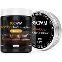 BSCPAM 12oz Leather Recoloring Balm with 3.4oz Leather Conditioner,Black Leather Sofa Scratch/Stain Remover,Leather Repair kit for Furniture and Car