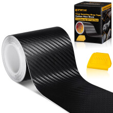 Spurtar Carbon Fibre Vinyl Wrap, 7.6 X 600cm Air-Release Adhesive Black Vinyl Wrap Chrome 3D Car Stickers Car Door Edge Guard Blackout Tape for Cars