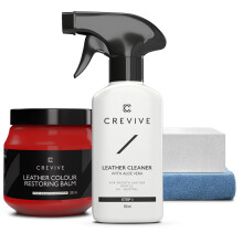 CREVIVE Leather Cleaner 250 ml & Leather Restorer Red 300 ml - Leather Colour Restorer - Leather Restorer for Sofas - Leather Balm Red
