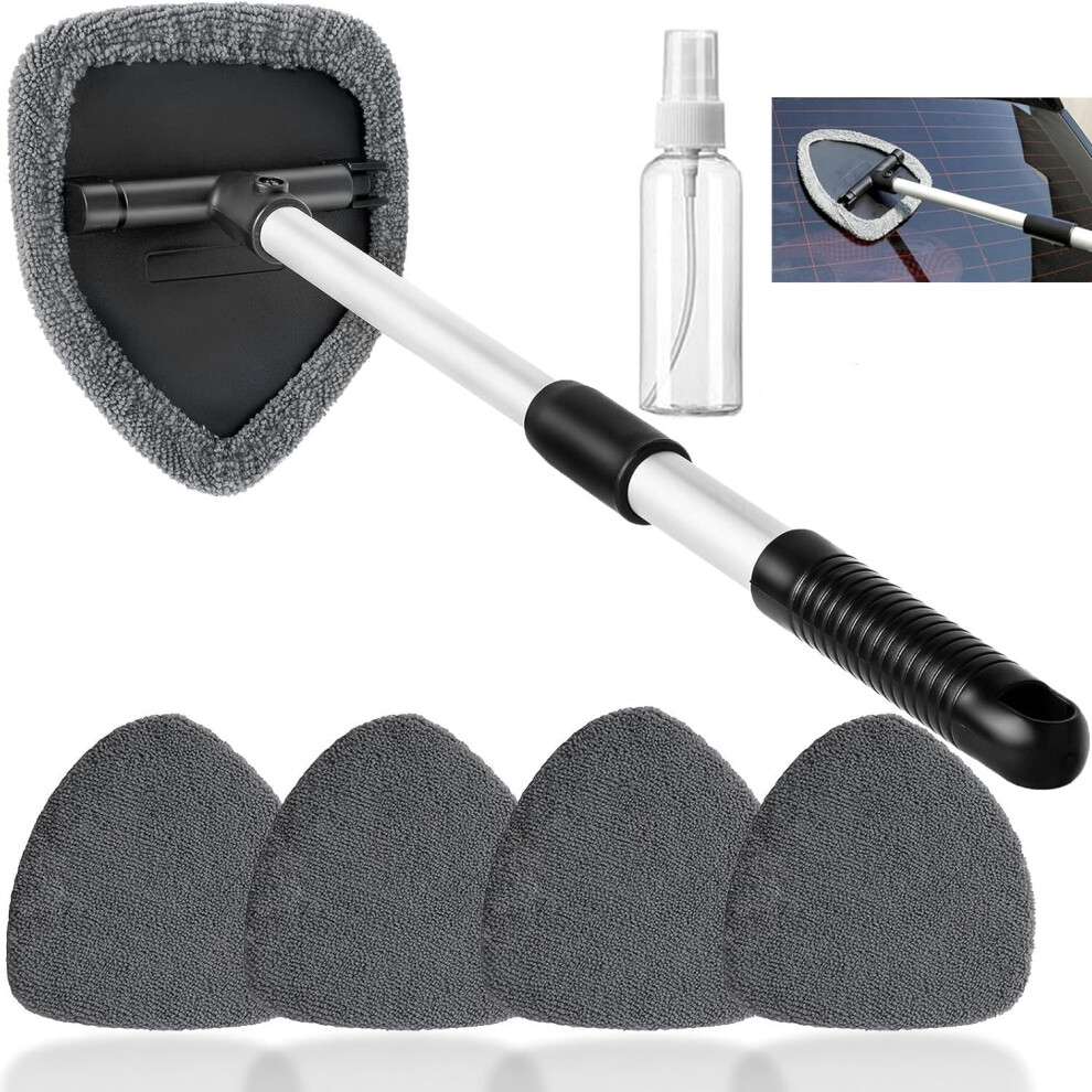 Windscreen Cleaner Tool,Car Window Cleaner With 4 Reusable & Washable Microfiber Pads,1 Spray Bottles,Extendable & Telescopic Handle Car Windshield 5051224148103
