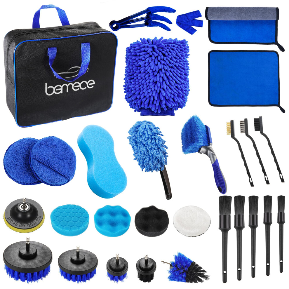 Bemece 29 Piece Car Detailing Kit, Car Cleaning Kit For Cleaning Wheels, Interior, Exterior, Leather, Dashboard, Vents (Blue)? Blue 5051224155316