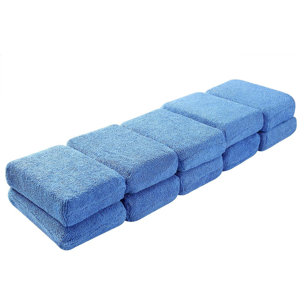 Aselected Blue Microfibre Wax Applicator Pads - Pack 0F 10 Car Detailing Sponges 12X8x3cm Washable Soft Foam Application Pads For Polish (Blue)