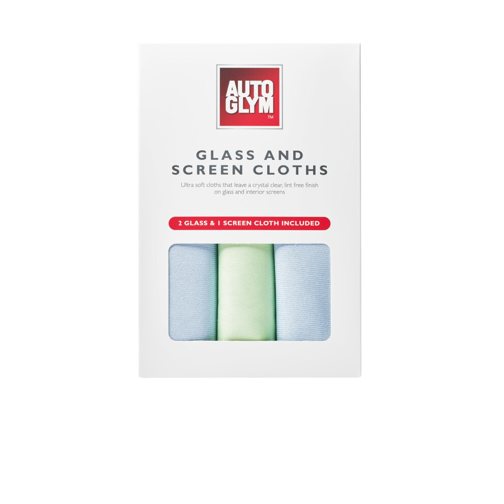 Autoglym Glass And Screen Cloths - 3X Lint-Free Microfibre Cleaning Cloths For Exterior And Interior Windows, Screens, Car And Home Use