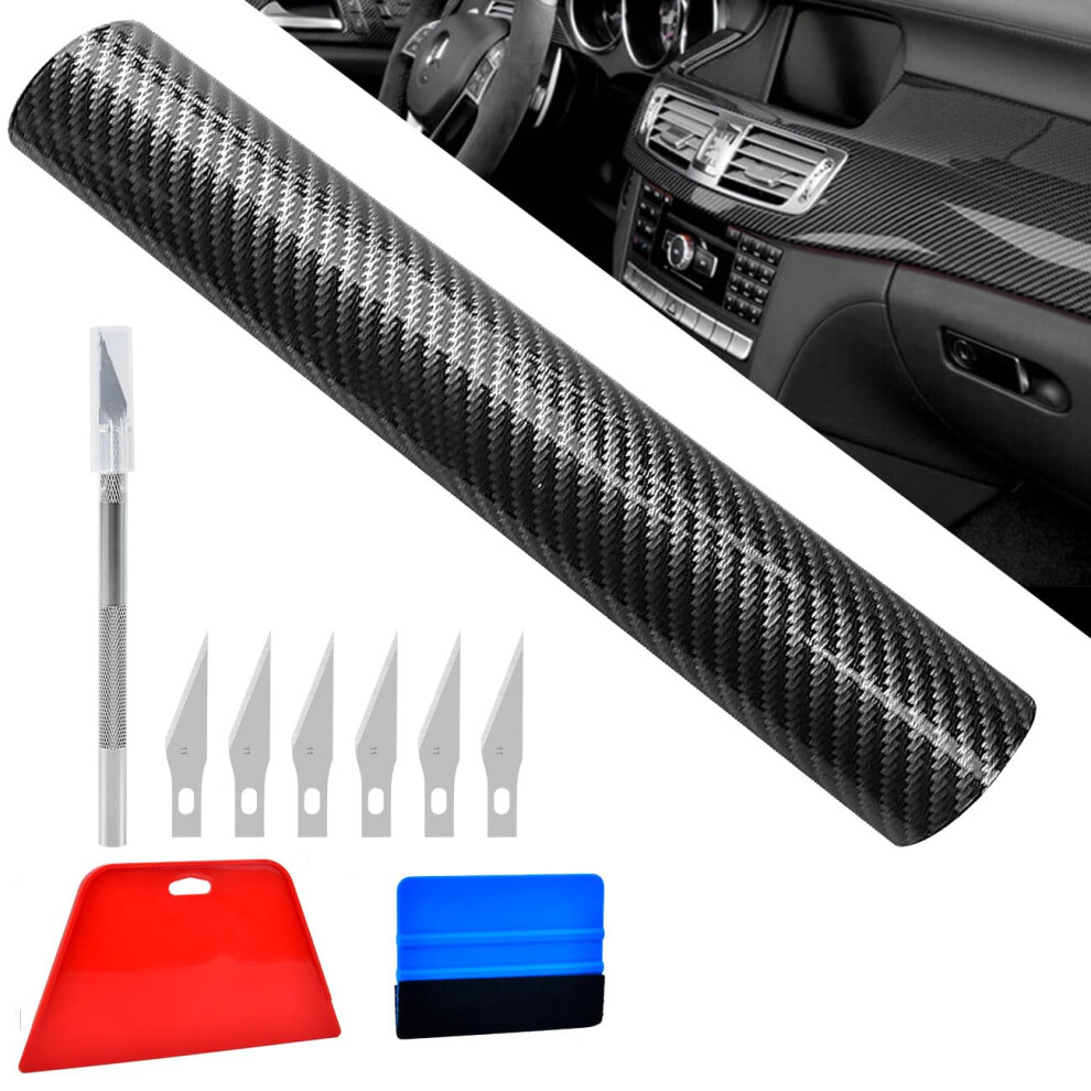 Doduos 30?300Cm Carbon Fibre Vinyl Wrap Roll, 6D Vinyl Wrap For Cars, Automotive Vinyl Wraps With Plastic Scraper For Cars, Motorcycles, Laptops, Black 5051224150144