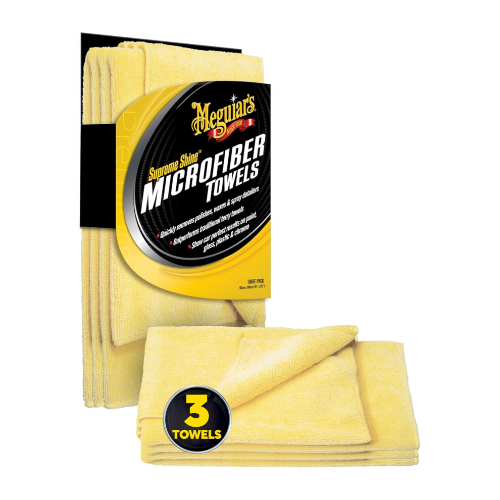 Meguiar's X2020eu Supreme Shine Microfibre Car Cleaning Towels (3 Pack), Yellow 5051224152735