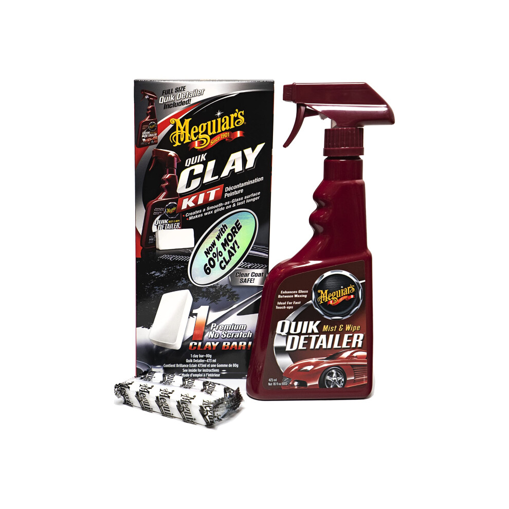 Meguiar's G1116eu Quik Clay Bar Starter Kit With 80G Of Clay And 473Ml Detailer To Safely Remove Surface Bonded Contaminants Such As Tar, Tree Sap, 5051226248955