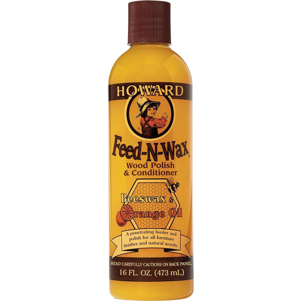 Howard Feed N Wax Fw0016 Wood Polish Feed And Conditioner, Oil, Beeswax 473Ml (16Oz) Orange 5051226241215