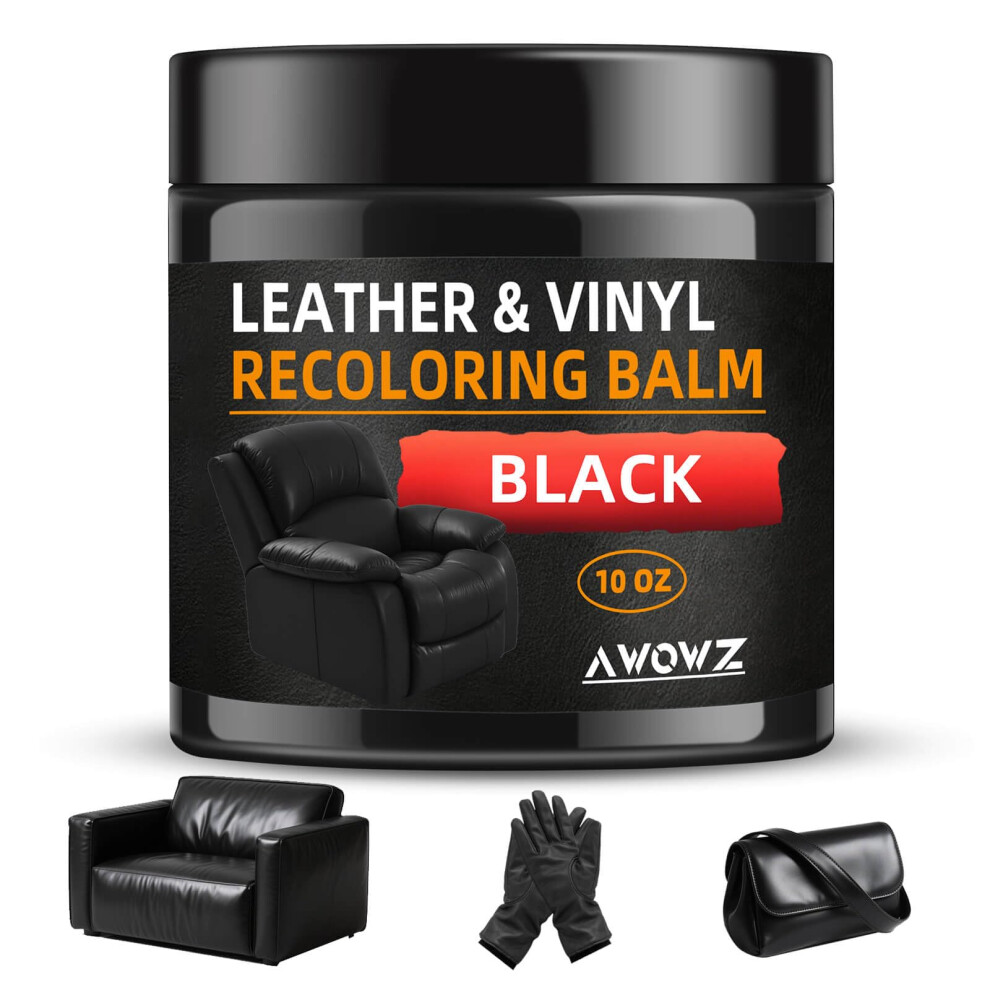 Awowz Leather Recoloring Balm - Scratch Repair & Color Restore Kit For Faded Leather, Couch & Car Seats - 10Oz Leather Restorer Balm For Furniture, 5051224154883
