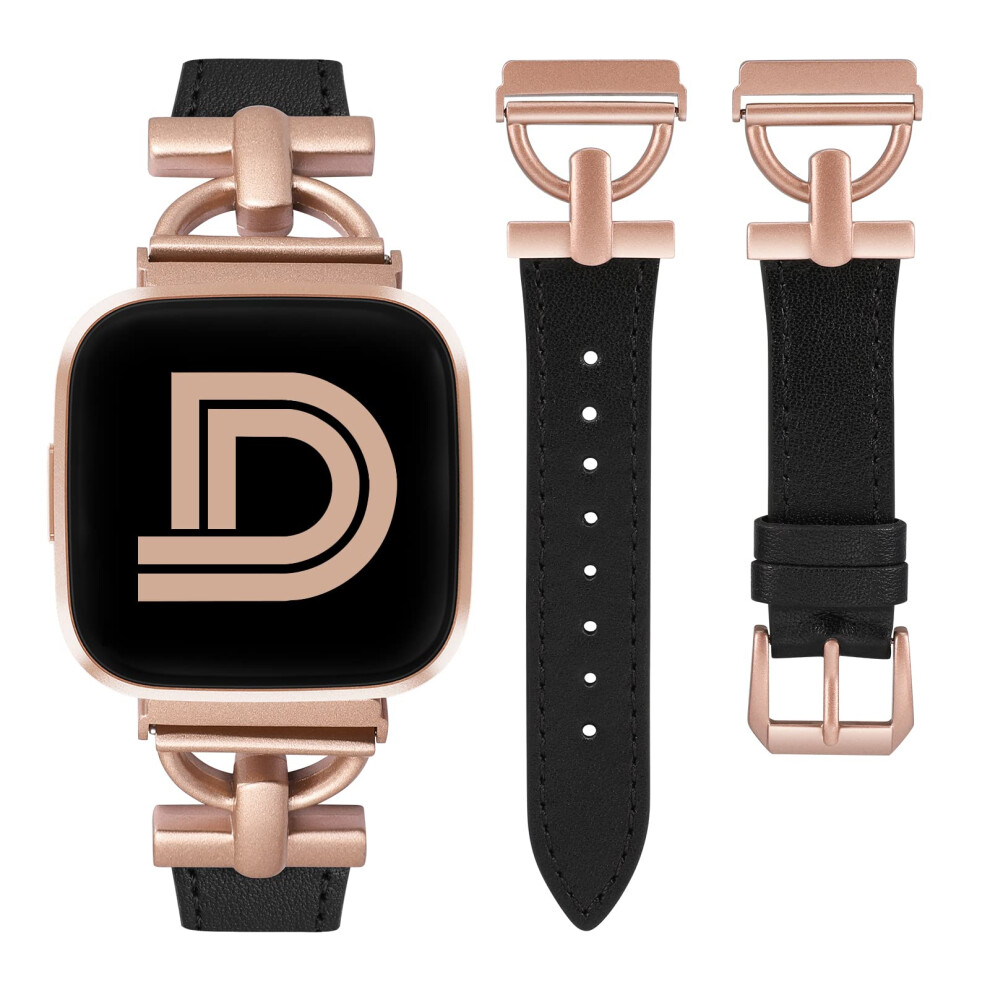 Wearlizer Leather Strap Compatible With Fitbit Versa 2 Straps For Women, Adjustable Leather Replacement Wristband With D-Shape Metal Buckle For Fitbit 5051224163076
