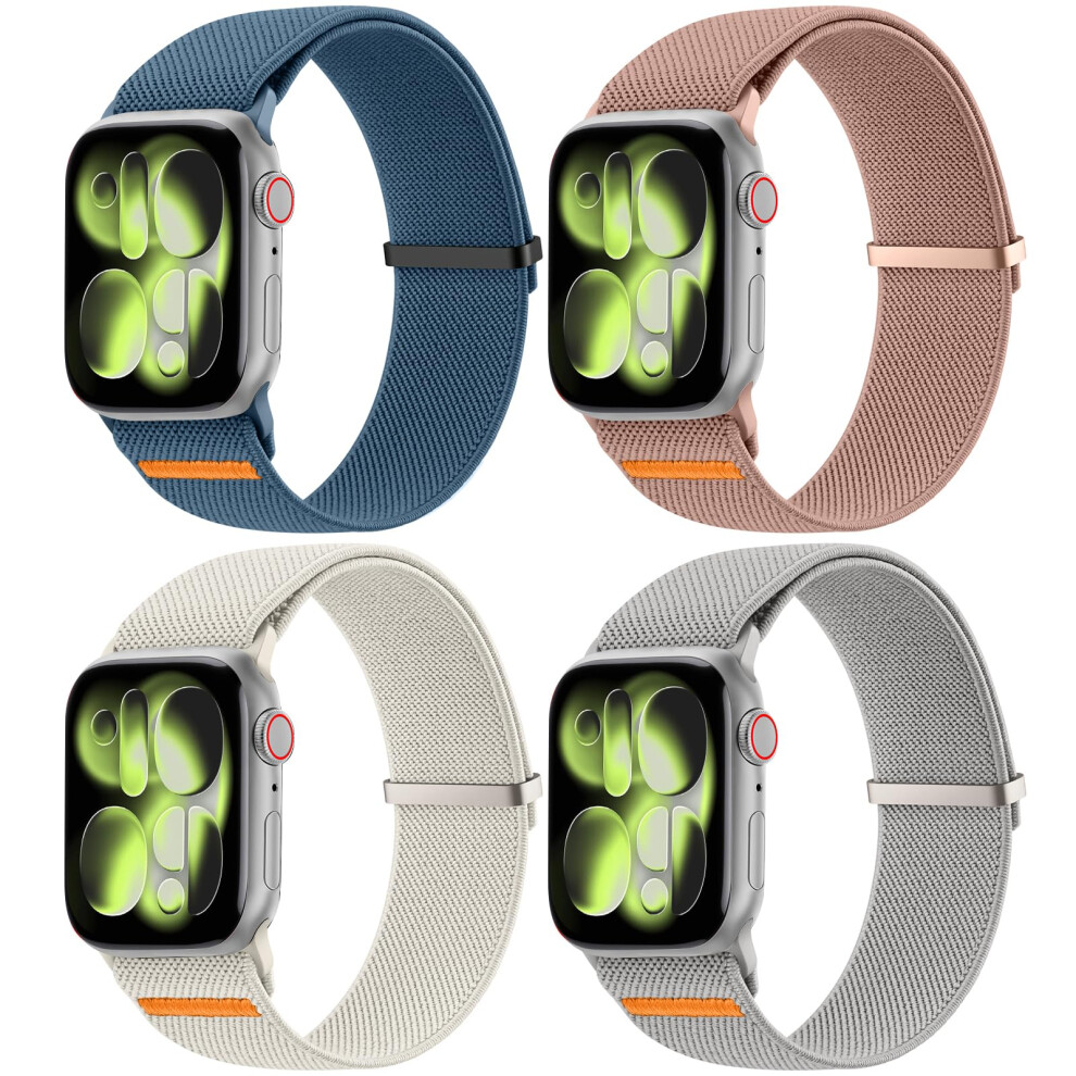 4 Pack Braided Solo Loop Strap For Apple Watch Straps 38Mm 40Mm 41Mm 42Mm, Adjustable Nylon Stretchy Elastic Sport Band For Iwatch Series 11 10 9 8 7 5051224162147