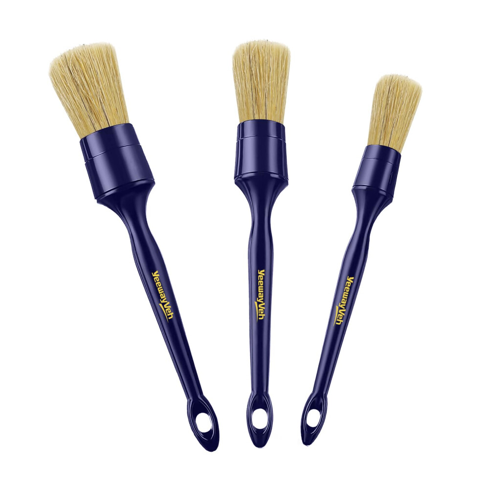 Yeewayveh Car Detailing Brush Set, 3 Pack Ultra Soft Boars Hair Detailing Brushes For Leather Seat Air Vents Engine Bay, Auto Detail Brushes Car 5051224155323
