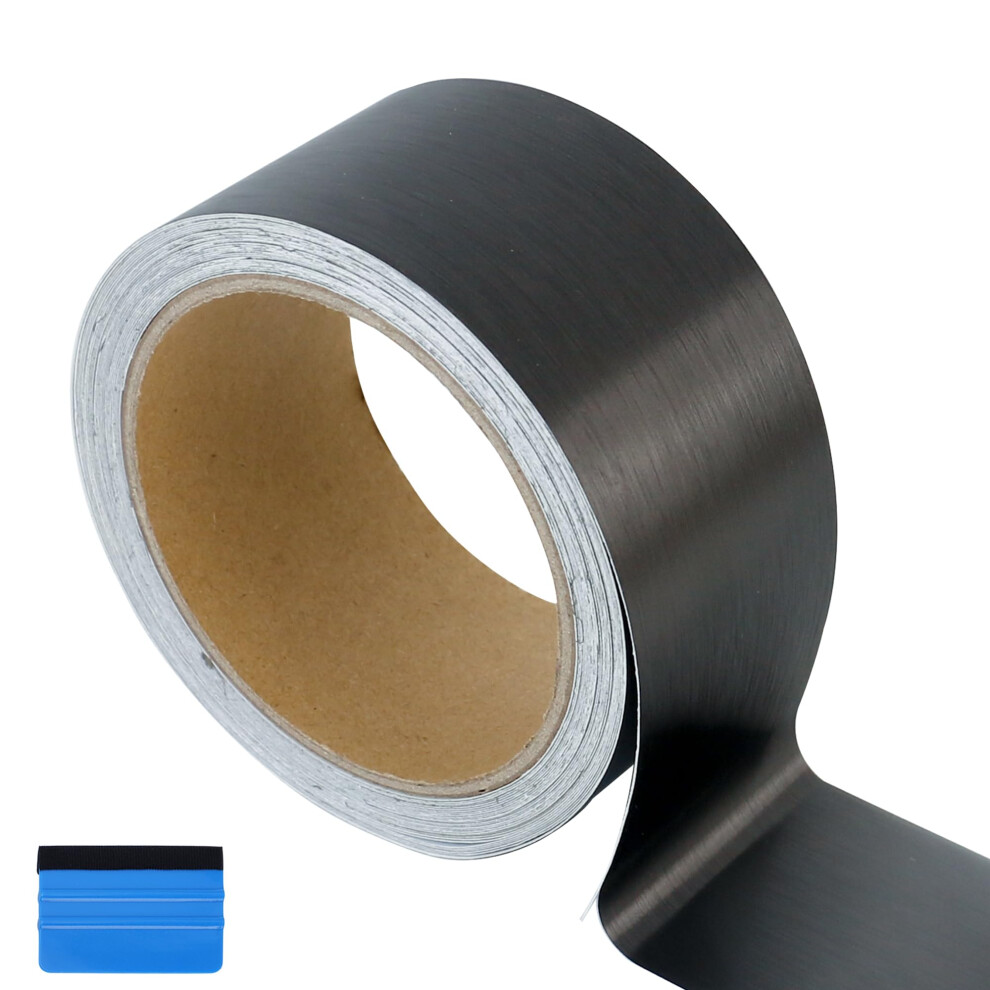 Newl Satin Metallic Brushed Vinyl Wrap Tape 5Cm X 900Cm Air-Release Adhesive Vinyl Wrap For Cars Anti-Scratch Car Door Sill Protector Car Sill Black 5051224154135