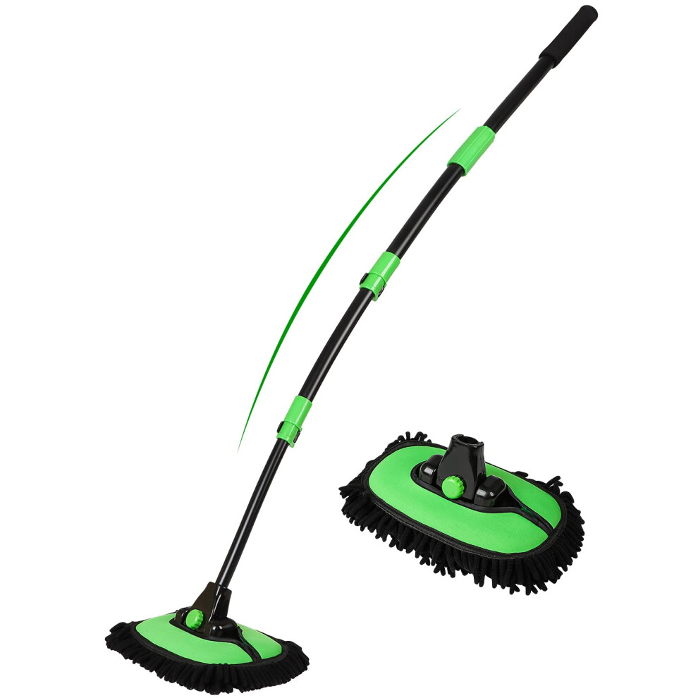 53" 15?Curved Car Wash Brush With Long Handle High Density Chenille Soft Bristle Brush Head Suitable For Cleaning Detail Roof Wheel Windshields Truck 5051224152469