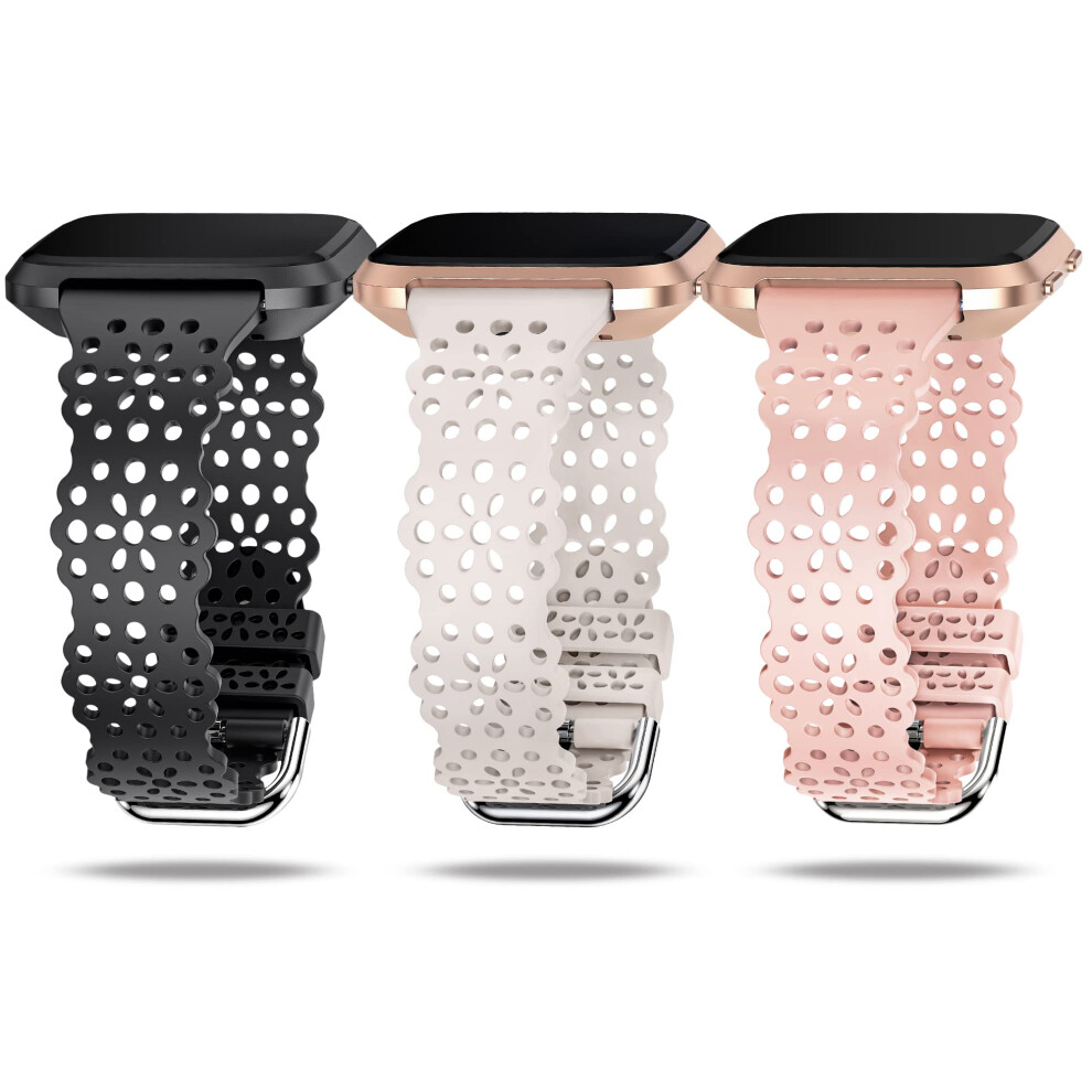 Toyouths 3 Pack Lace Silicone Straps Compatible With Fitbit Versa/Fitbit Versa 2, Women Slim Soft Sport Strap Replacement For Versa Lite/Versa Se, 5051224169597