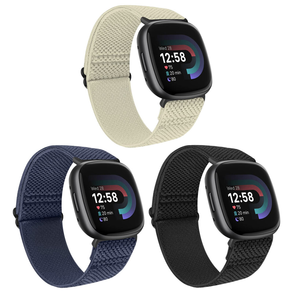 Huamanlou 3 Pack Elastic Nylon Straps Compatible With Fitbit Versa 4/Versa 3/Sense 2/Sense, Soft Loop Adjustable Sport Replacement Wristbands For 5051224168088