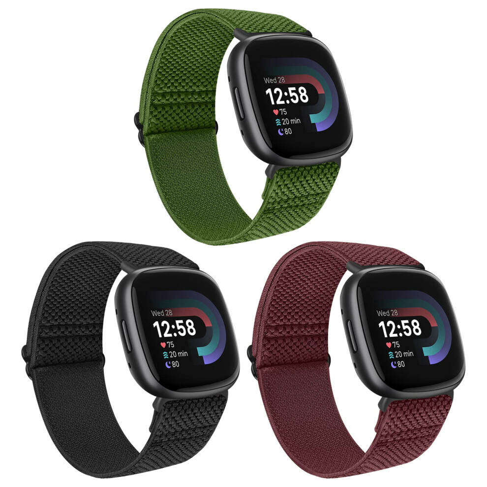 Huamanlou 3 Pack Elastic Nylon Straps Compatible With Fitbit Versa 4/Versa 3/Sense 2/Sense, Soft Loop Adjustable Sport Replacement Wristbands For 5051224169375