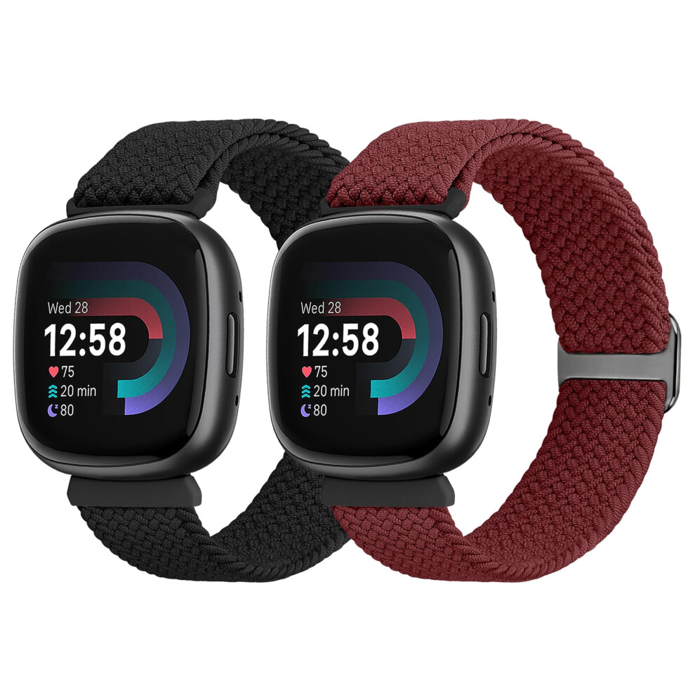 Shijzwd 2Packs Elastic Braided Straps Compatible With Fitbit Versa 4/3, Adjustable Stretchy Nylon Replacement Band For Fitbit Sense 2/3/4 5051224163434
