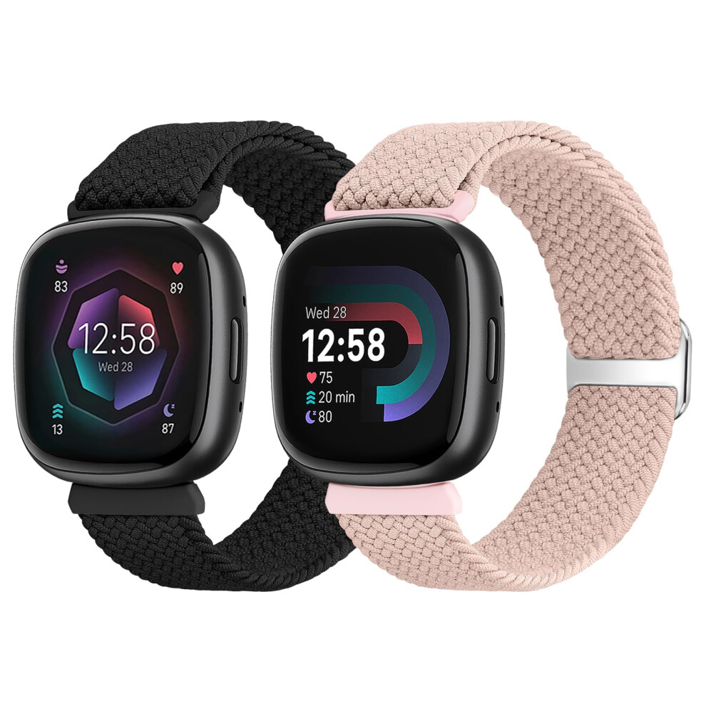 Shijzwd Elastic Braided Strap For Fitbit Versa 4/Versa 3/Sense 2/Sense, 2 Pack Sport Nylon Band Adjustable Stretchy Replacement Wristband For 3/Versa 5051224169436