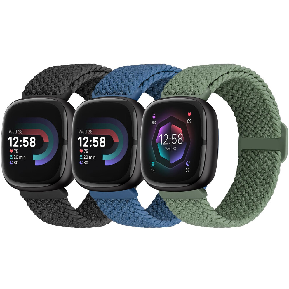 Yunshare Elastic Braided Strap Compatible With Fitbit Versa 4/Fitbit Sense 2/Fitbit Versa 3/Fitbit Sense, Stretchy Solo Loop Bands Nylon Sport 5051224163557