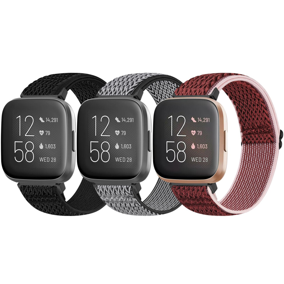 Bcuckood 3 Pack Elastic Straps Compatible With Fitbit Versa 2/Versa Lite/Versa Se, Adjustable Stretchy Watch Bands Nylon Sport Replacement Wristband 5051224170777