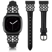 TOYOUTHS Leather Strap Compatible with Fitbit Versa 4/Versa 3/Sense 2/Sense Bracelet Women, Elegant Dressy Slim Leather Strap with Celtic Heart-Shaped