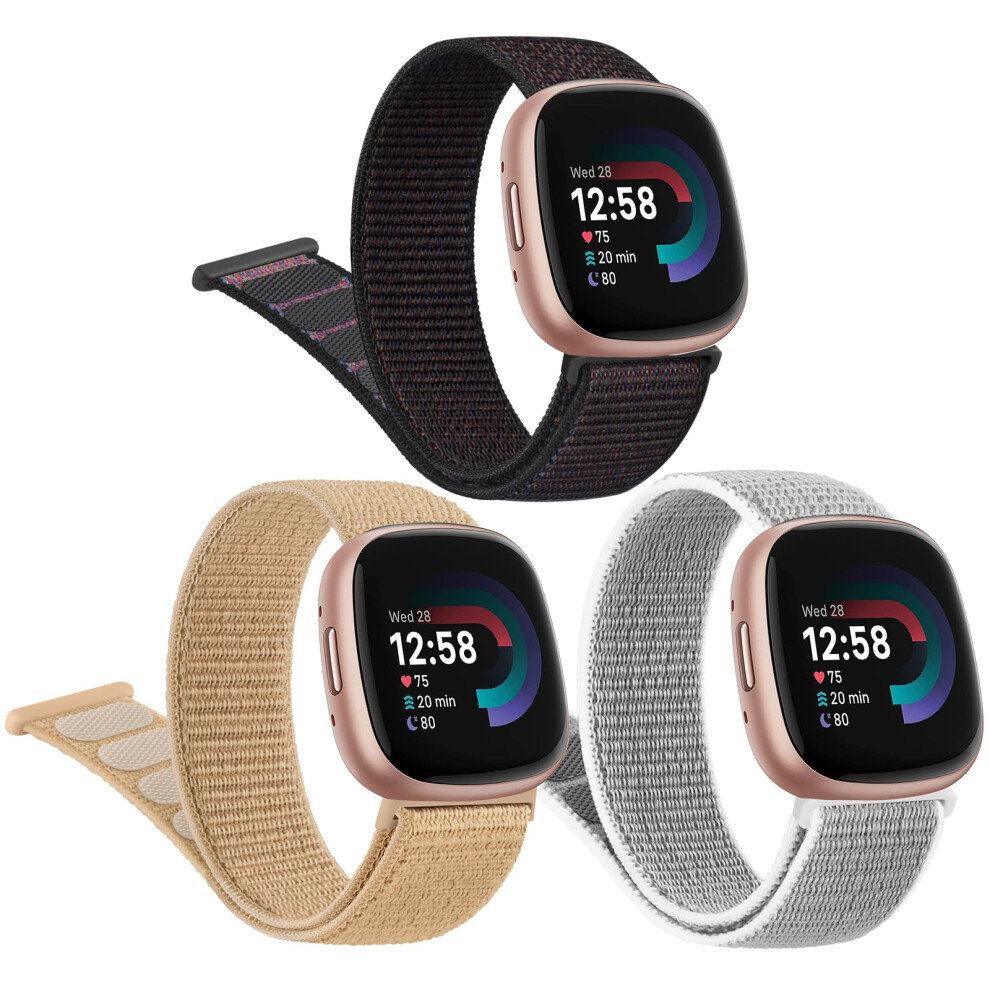 Meliya Strap For Fitbit Sense 2, Sense, Versa 4, Versa 3 For Women Men, 3Pack Adjustable Sport Nylon Loop Replacement Wristband Straps For Versa 4 5051224166718
