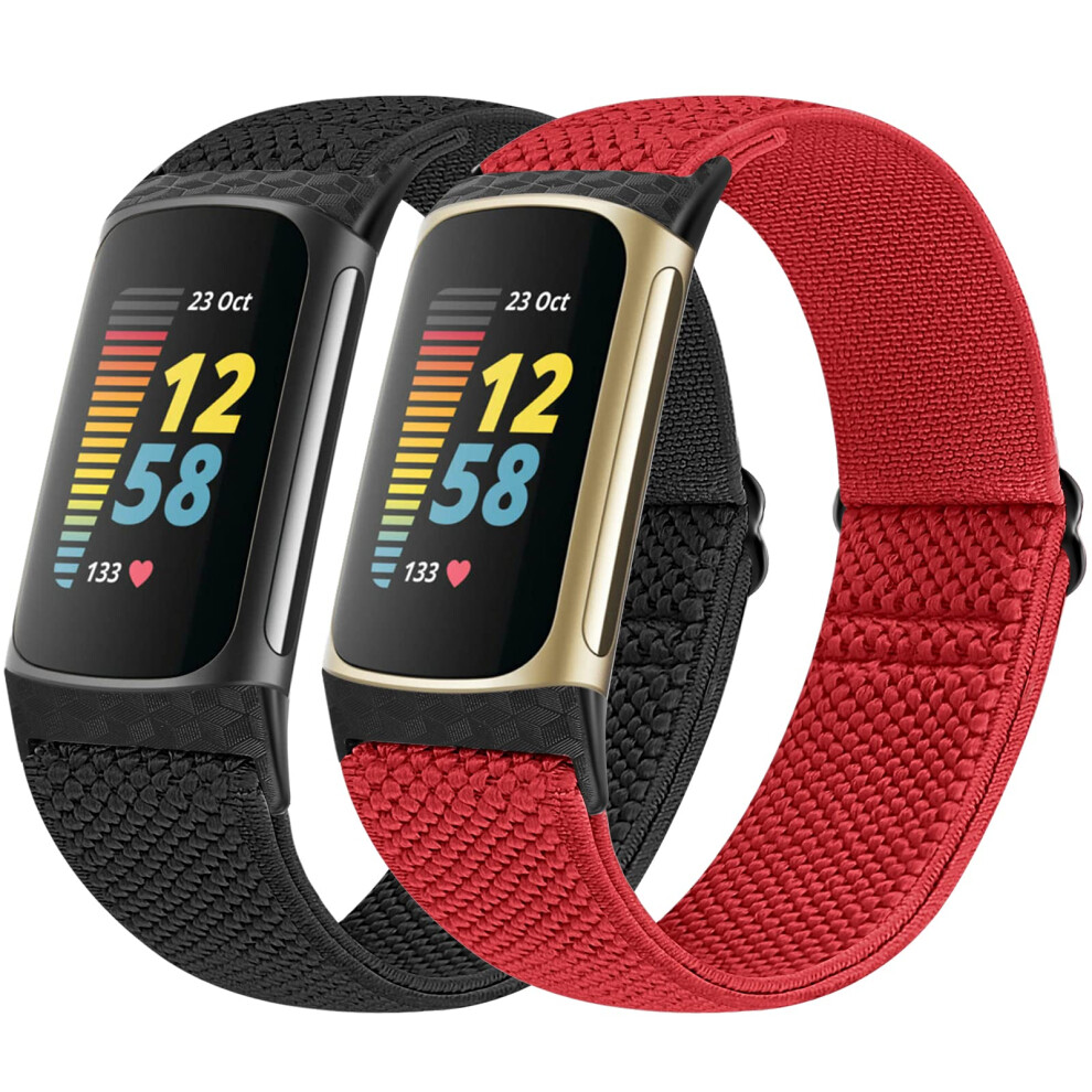 Vodtian Elastic Straps Only Compatible With Fitbit Charge 6/ Charge 5 Strap, 2 Pack Stretchy Adjustable Nylon Loop Braided Replacement Sport Wristband 5051224175666