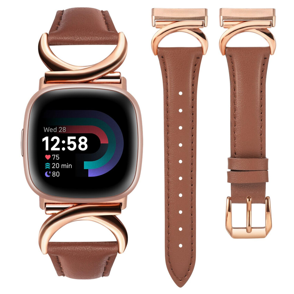 Toyouths Leather Strap Compatible With Fitbit Versa 4/Versa 3/Sense 2 Women Slim Thin Dressy Elegant Premium Leather Strap With C-Shaped Metal Buckle, 5051224172870