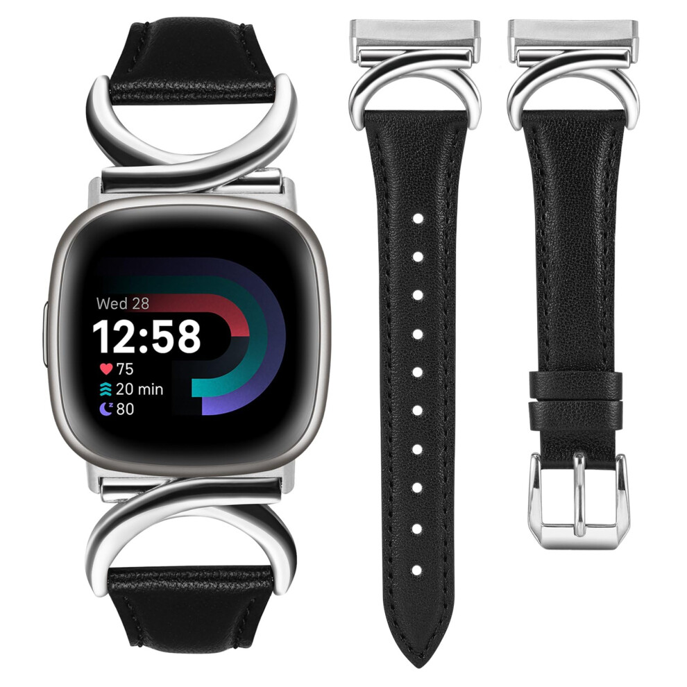 Toyouths Leather Strap Compatible With Fitbit Versa 4/Versa 3/Sense 2 Women Slim Thin Dressy Elegant Premium Leather Strap With C-Shaped Metal Buckle 5051224172351