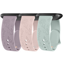 Tobfit 3-PACK Flowers Engraved Silicone Straps for Versa 2/Versa/Lite/Special Edition, Soft, Eco-friendly, Sweat Resistant, Size 6.7?-8.7?