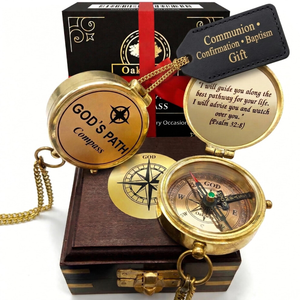 God's Path Compass ? Baptism | Communion & Confirmation Gift For Teenage Boys | Christening, Catholic, Religious Graduation Gifts For Men ? Greeting Oakiway