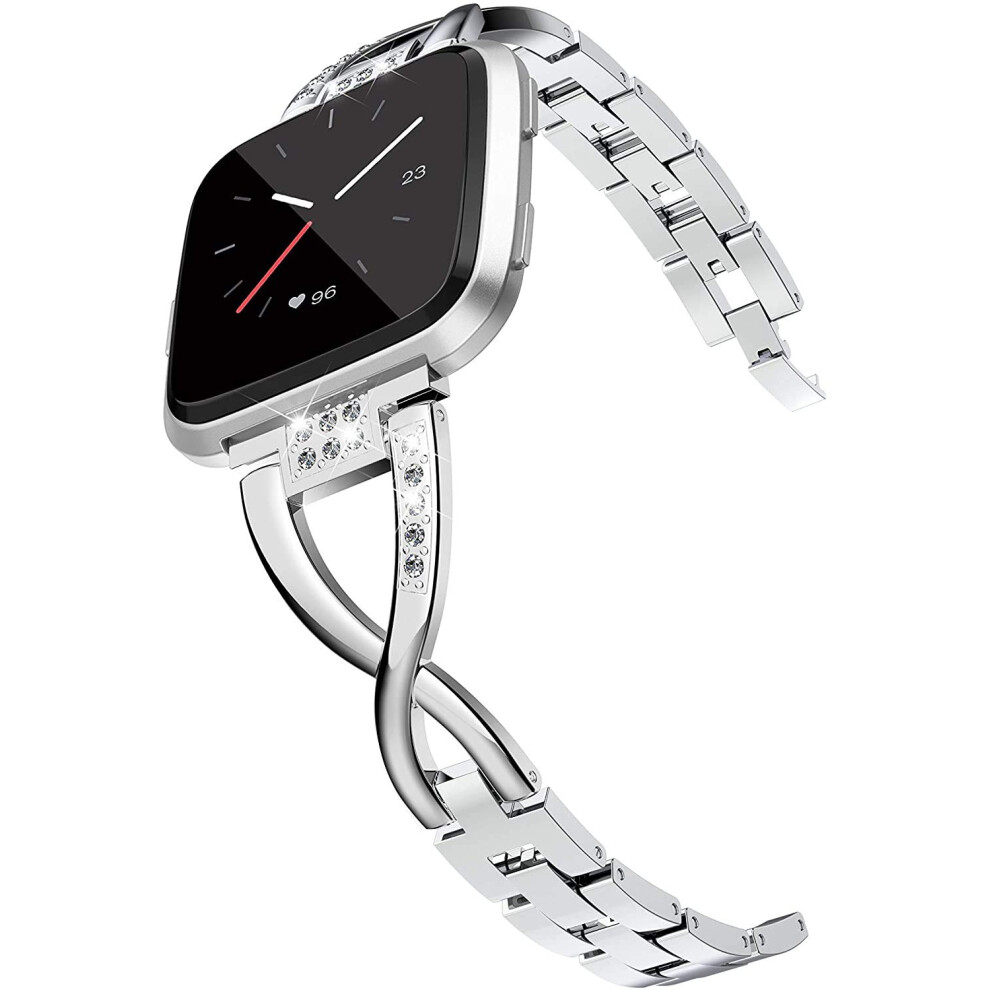 Wearlizer Metal Rhinestone Strap For Fitbit Versa And Versa 2 Lite - No Tool Needed - Silver 5051224181858