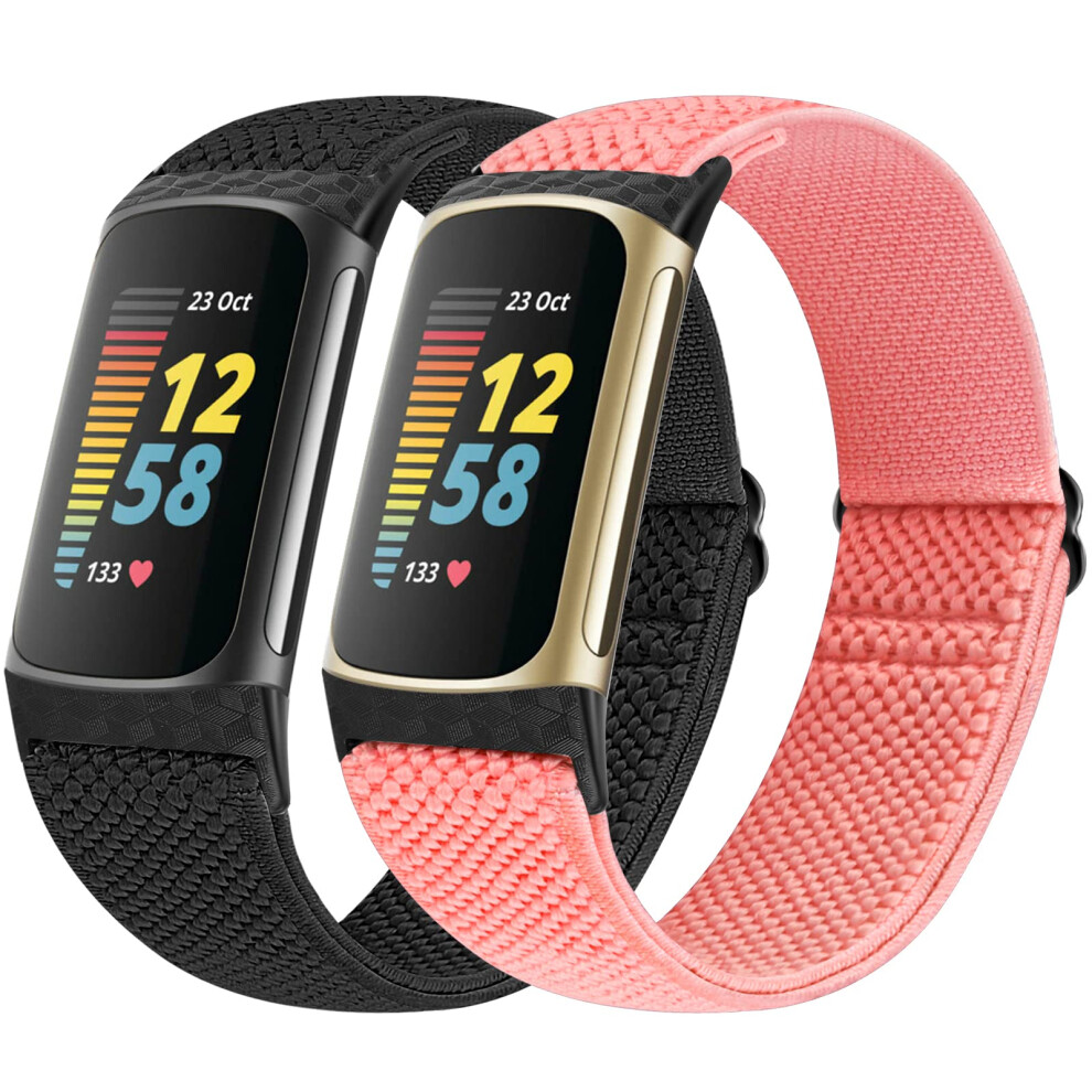 Vodtian Elastic Straps Only Compatible With Fitbit Charge 6/ Charge 5 Strap, 2 Pack Stretchy Adjustable Nylon Loop Braided Replacement Sport Wristband 5051224181599