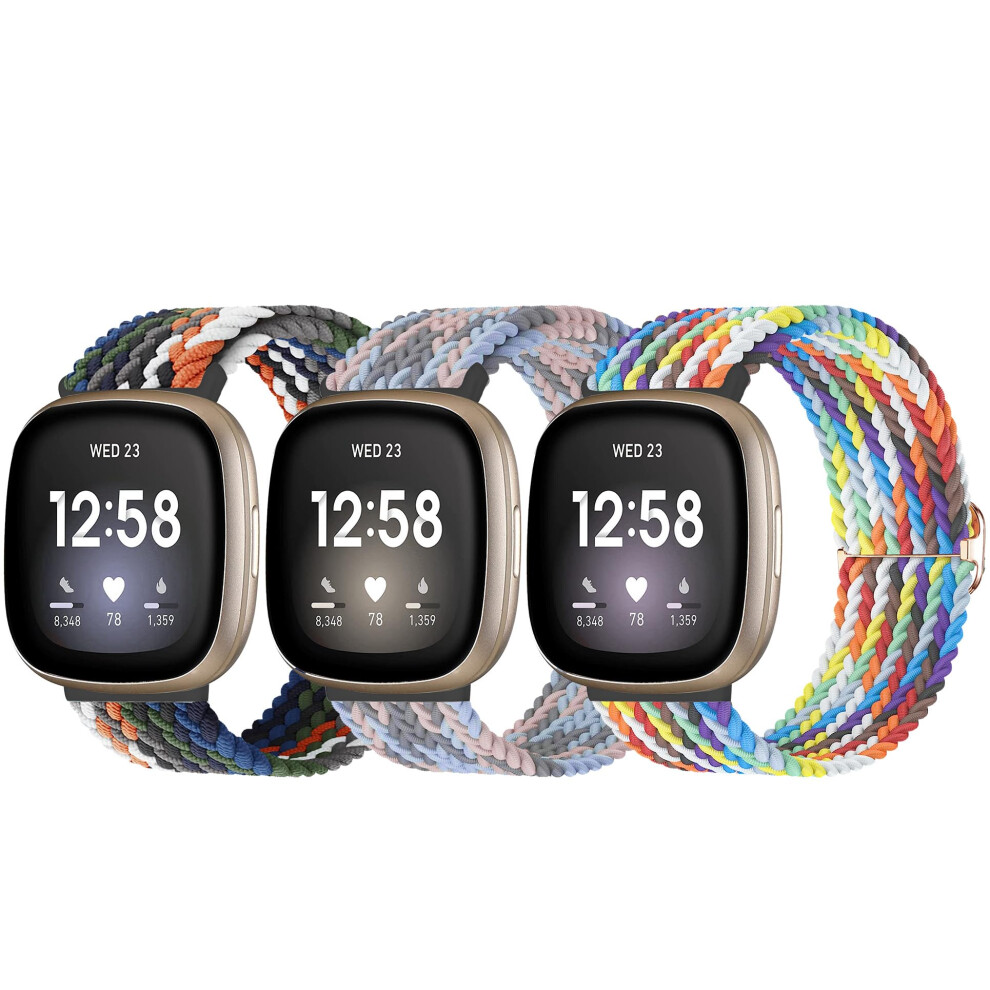 Chinbersky 3 Pack Braided Strap, Compatible With Fitbit Versa 3/4/Sense/Lite, Stretchy Braided Adjustable Sport Strap For Men And Women 5051224176984