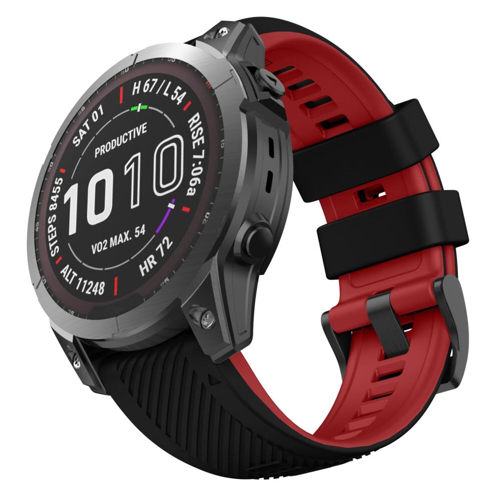 Overstep 22Mm Silicone Sport Strap For Garmin Fenix 7/6/5, Epix Pro 47Mm, Quatix 5, Forerunner 965/955/945/935 - Black Red Two-Tone Black,Red 5051224180653