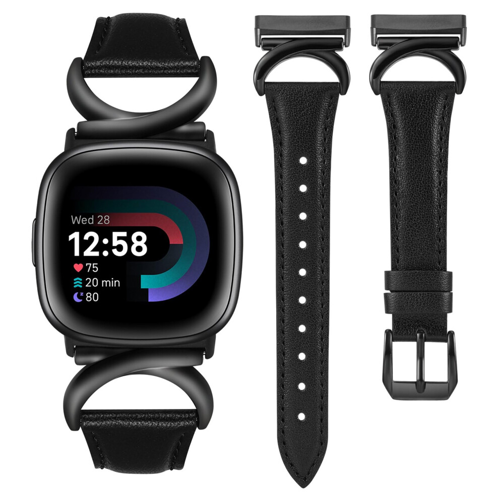 Toyouths Leather Strap Compatible With Fitbit Versa 4/Versa 3/Sense 2 Women Slim Thin Dressy Elegant Premium Leather Strap With C-Shaped Metal Buckle 5051224178162