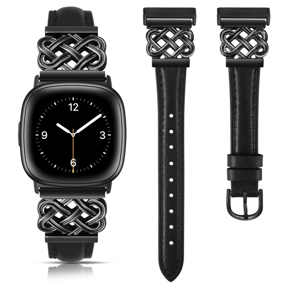 Toyouths Leather Straps Compatible With Fitbit Versa 4/Versa 3/Sense 2/Sense Strap Women, Slim Thin Dressy Designer Premium Leather Strap With 5051224180523