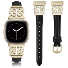 TOYOUTHS Leather Strap Compatible with Fitbit Versa 4/Versa 3/Sense 2/Sense Bracelet Women, Dressy Slim Leather Strap with Celtic Heart-Shaped Knot
