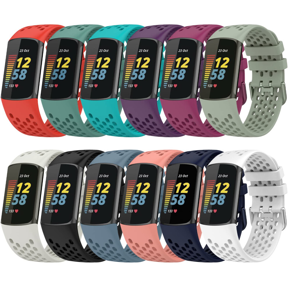 Topperfekt Sport Straps Compatible With Fitbit Charge 6 Strap, Adjustable Breathable Soft Silicone Sport Replacement Watch Band Straps Wristbands 5051224183036
