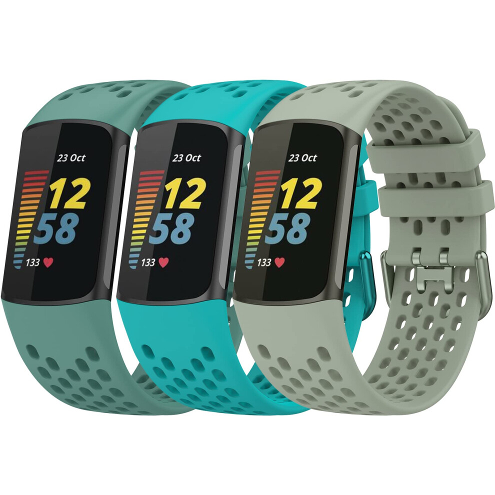 Topperfekt Sport Straps Compatible With Fitbit Charge 6 Strap, Adjustable Breathable Soft Silicone Sport Replacement Watch Band Straps Wristbands 5051224183043