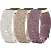 AMCC Floral Engraved Straps compatible with Fitbit Charge 6 / Charge 5 Strap for Women, [3 Pack] Soft Silicone Adjustable Wristband Replacement Strap
