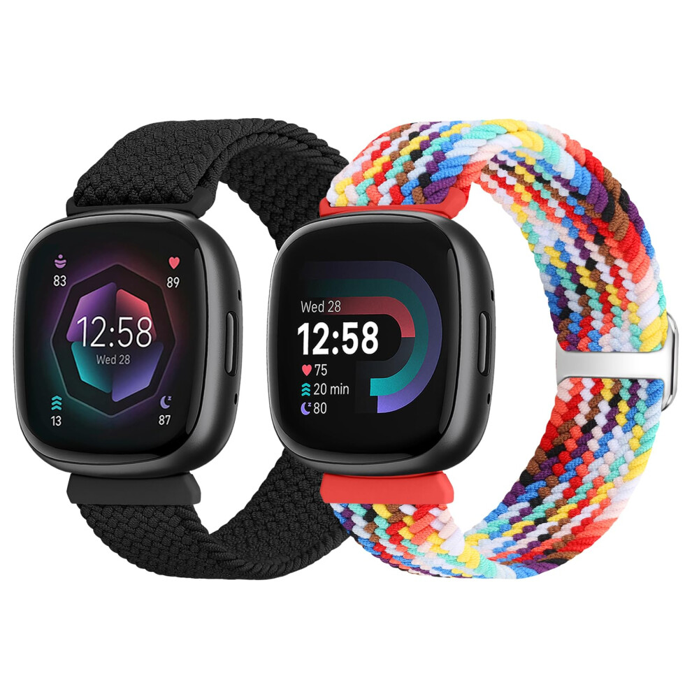 Shijzwd 2Packs Elastic Braided Straps Compatible With Fitbit Versa 4/3, Adjustable Stretchy Nylon Replacement Band For Fitbit Sense 2/3/4 5051224191147