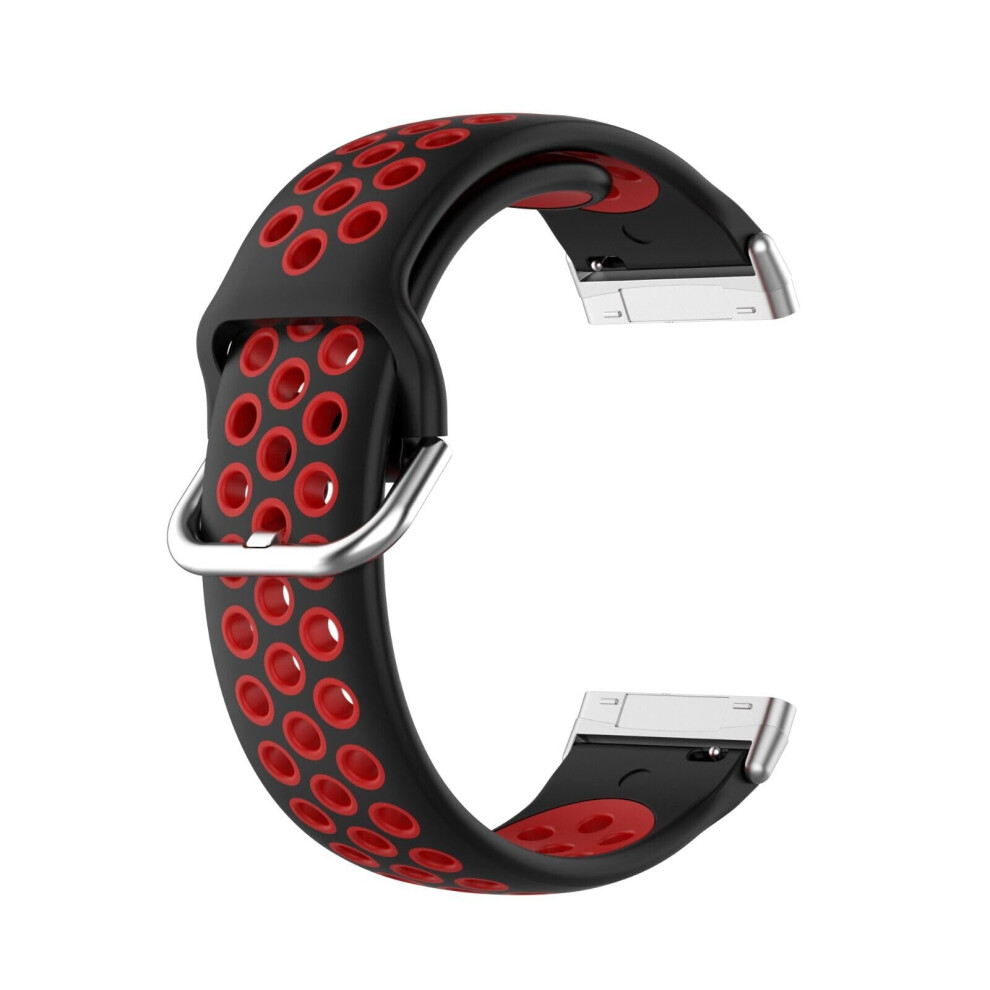 Panda Bobo For Fitbit Versa 4/Versa 3/Sense/Sense 2 Watch Silicone Sports Replacement Breathable Band Strap (+Red) Black/Red 5051224191369