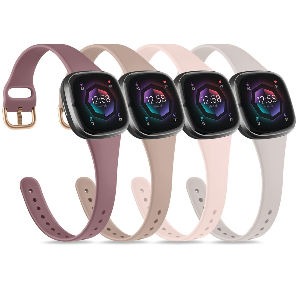 Strap Compatible For Fitbit Versa 3 Straps/Sense/Sense 2 Strap For Women Men, Soft Slim Thin Silicone Replacement Band Wristband Watchband For Fitbit 5051224192229