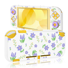 DLseego Protective Case for Switch Lite,Flower Printing Hard PC Full Protection Shell Cover Anti Scratch Skin with 2PCS Thumb Grip Caps,White