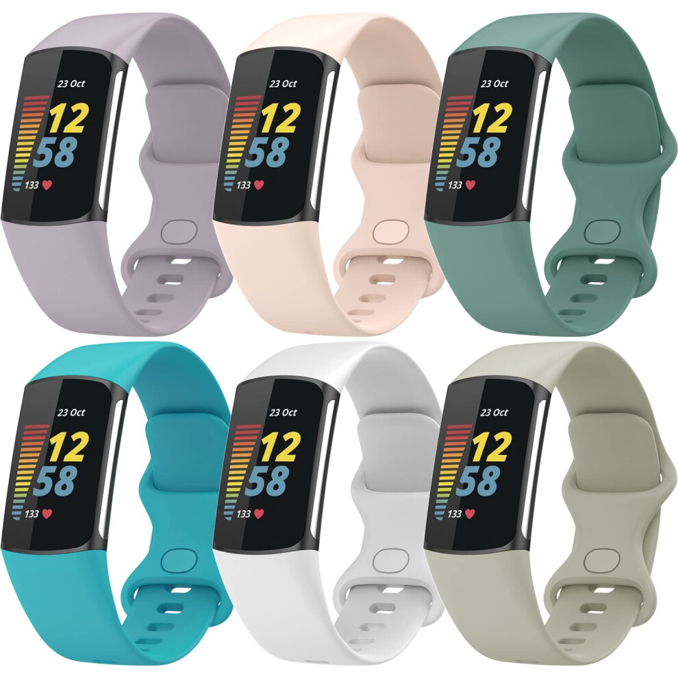 Topperfekt Straps Compatible With Fitbit Charge 5 Strap, Adjustable Soft Silicone Sport Replacement Watch Band Wristbands Bracelet For Charge 5 5051224193219