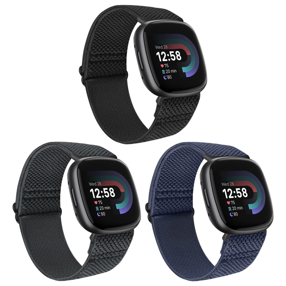 Huamanlou 3 Pack Elastic Nylon Straps Compatible With Fitbit Versa 4/Versa 3/Sense 2/Sense, Soft Loop Adjustable Sport Replacement Wristbands For 5051224194636