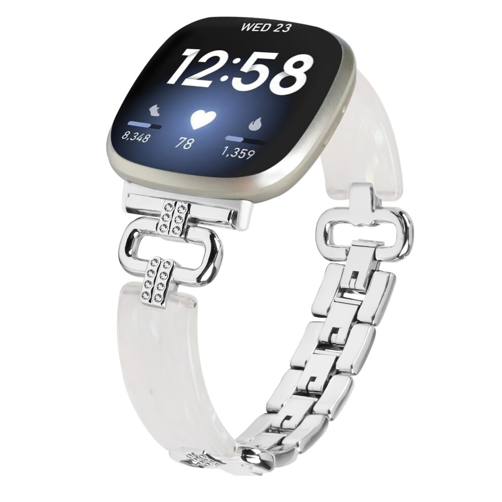 Miimall Alloy Resin Strap For Fitbit Versa 4/Versa 3/Fitbit Sense 2/Sense Band, Bling Rhinestone Wristband, No Gap Metal Band For Fitbit Versa 4, 5051224193905