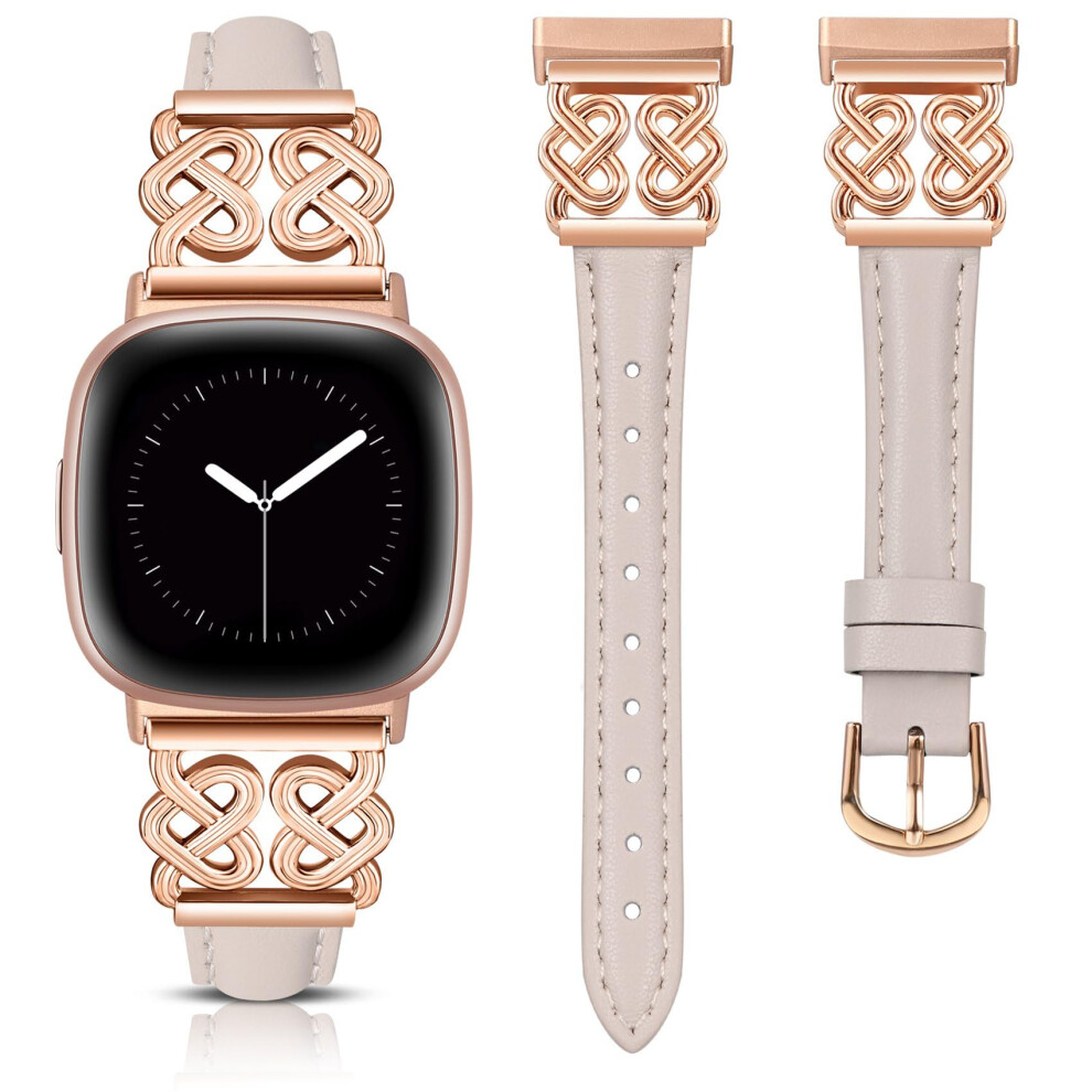 Toyouths Leather Strap Compatible With Fitbit Versa 4/Versa 3/Sense 2/Sense Bracelet Women, Dressy Slim Leather Strap With Celtic Heart-Shaped Knot 5051224196807